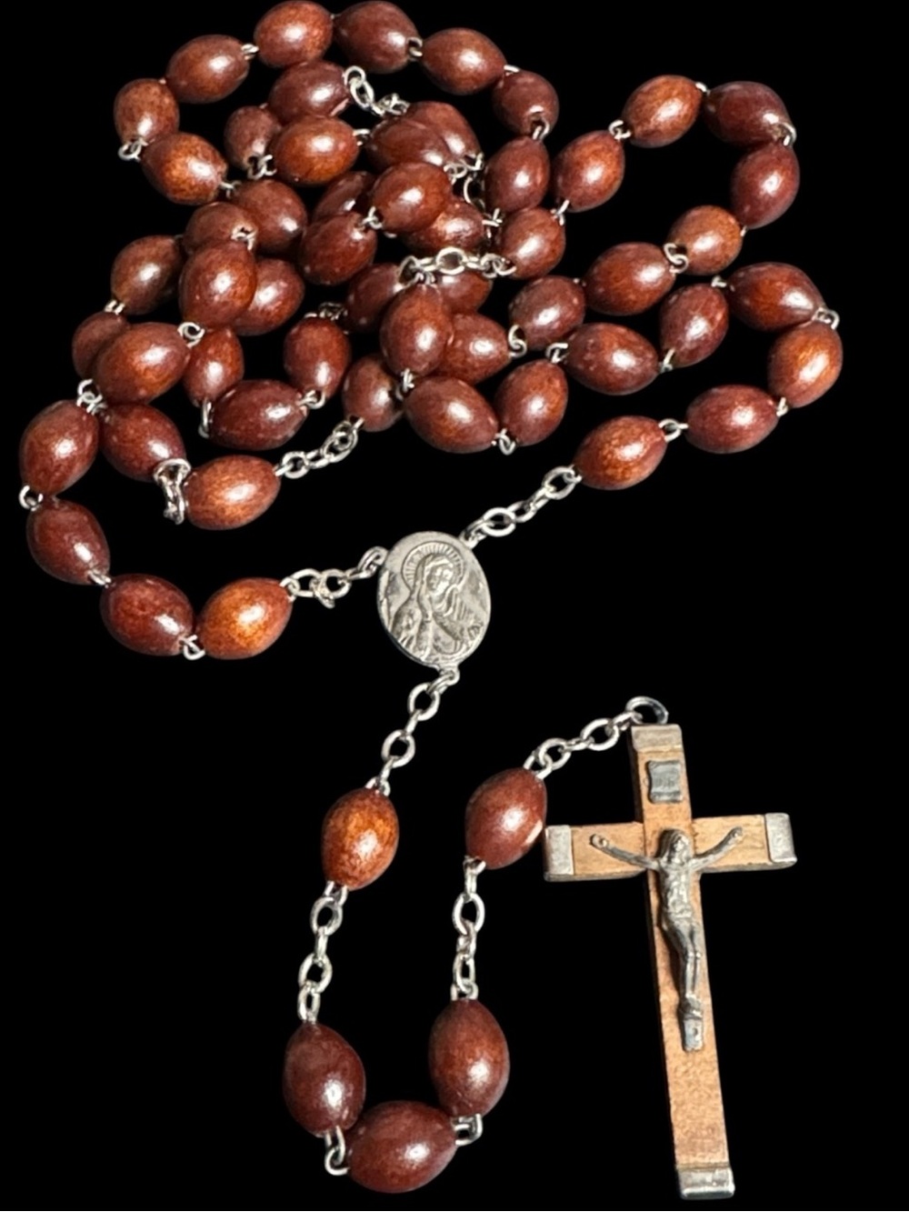 Vintage Brown Seed Bead ROSARY Signed Italy